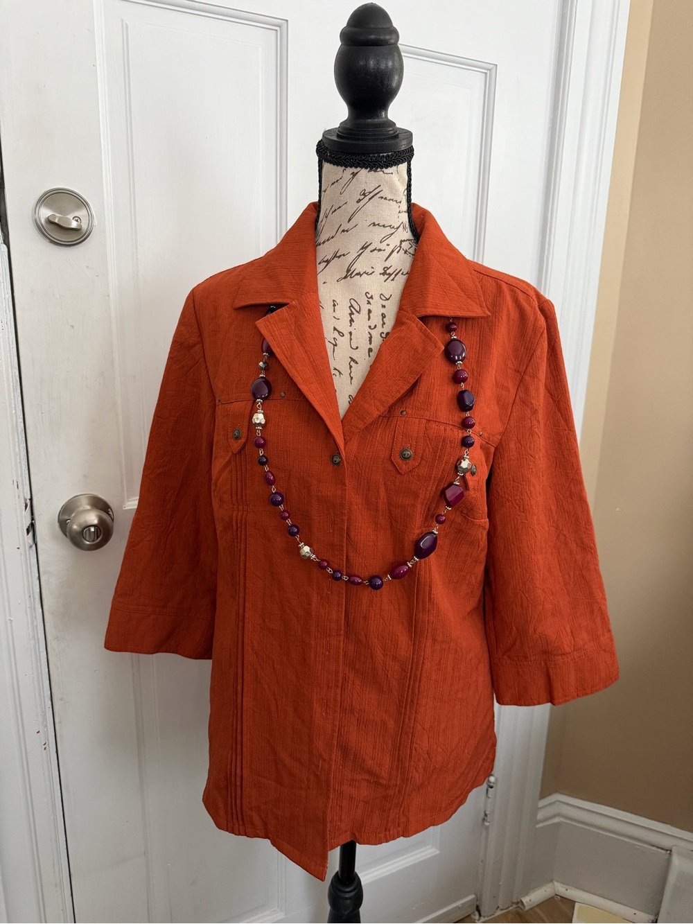 Classic Collared Button-Front Top in Rust Orange